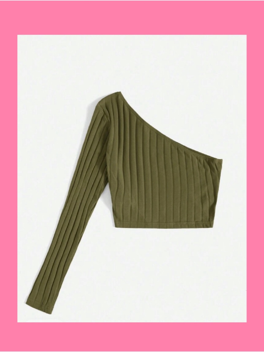 Ribbed One-Shoulder Crop Top in Olive